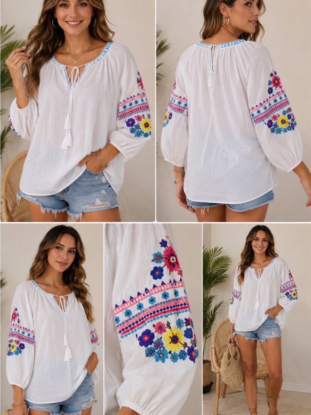 Solitaire White Tunic with Multicolor Floral Embroidery